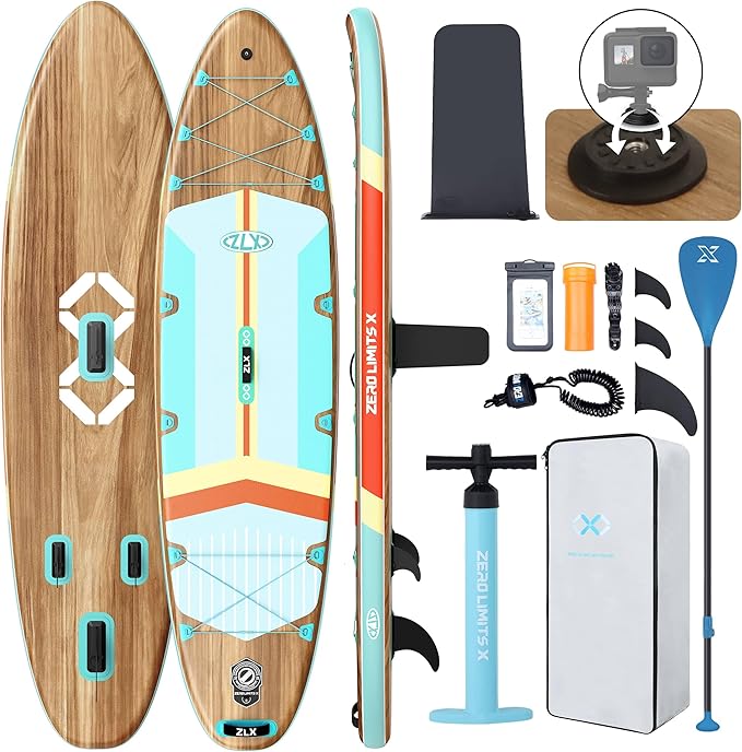 ZLX 11'6" Extra Wide Inflatable Stand Up Paddle Board SUP, Stable Non-Slip Deck Pad, Unique Fin System and Premium iSUP Accessories - Portable Backpack & Upgraded Pump for Adults, All Skill Levels