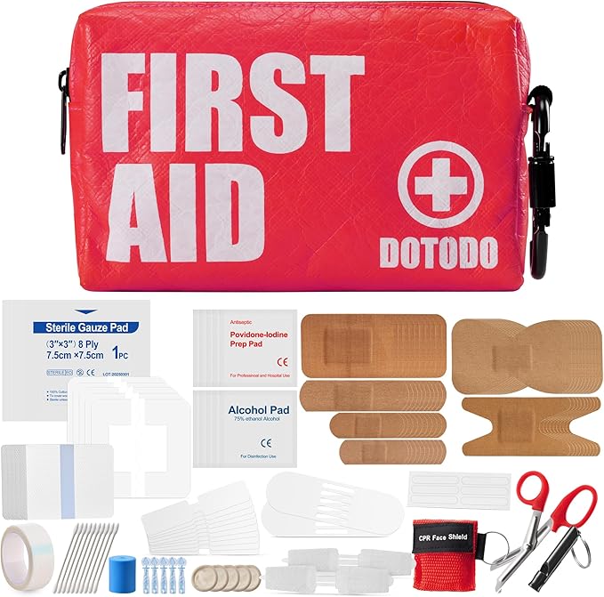 Emergency First Aid Kit Survival - Dotodo Car Medical Kit | Portable Emergency Kit for Trave, Home, Sports, Camping, Dorm, RV, Workplace (Red, 125 PCS)