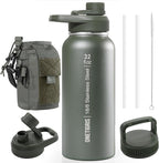 ONETIGRIS 32 oz Insulated Water Bottle with Straw - Tactical Stainless Steel Water Jug, Leakproof Wide Mouth Sport bottle with 3 Lids and Sleeve for Travel, Gym, Camping, Hiking