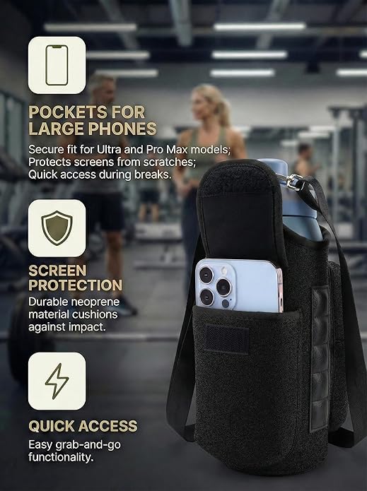 Magnetic Gym Bag for Women Men, Neoprene Water Bottle Carrier Bag with Strap fits 18-40oz, Crossbody Bag with Pockets