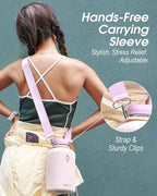 Coolflask Half Gallon Water Bottle Insulated with Straw, 64 oz Large Water Jug with Straw & Spout Lids, Double Wall Stainless Steel Metal Flask, Keep Cold 48h Hot 24h, Apricot Pink