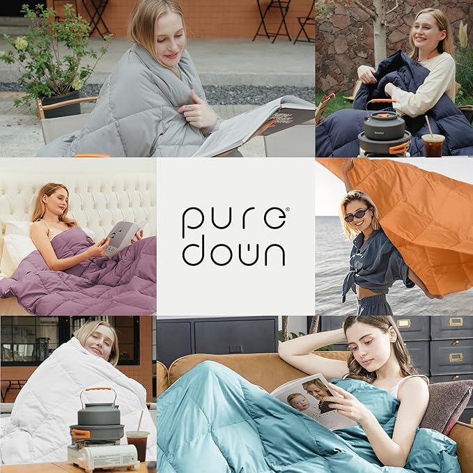puredown® Soft Feather Down Throw Blanket Lightweight Packable Couch Throw for Indoor and Outdoor Use, 50"X70", Black