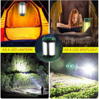 Solar Rechargeable LED Searchlight Spotlights, Super Bright 10000LM Handheld Spotlight Lantern, Multifunctional LED Lamp Camping Work Light, 6 Light Modes, IPX4 Waterproof