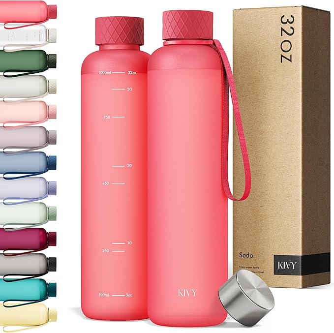 KIVY Slim Water Bottle 32oz [Lightweight & Shatterproof] - Reusable Tritan Water Bottle - Leak Proof Bottle for Women & Men - Coral Red Water Bottle BPA Free