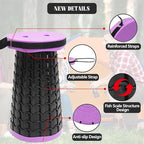 ALEVMOOM Collapsible Stool with Cushion, H18.3 D10.24 Portable Telescoping More Sturdy Load Capacity 600Lbs, Retractable Adjustable Camping Folding Stool for Outdoor Hiking BBQ Climb