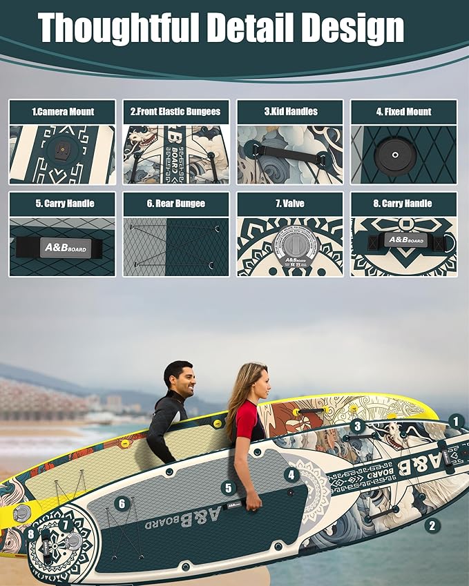 ABBOARD Inflatable Stand Up Paddle Boards - Extra Wide Fishing Paddleboard,Cool Design,Ultra Stable Standup SUP,5 Handles,15 D-Rings, Camera Mount,10L Dry Bag,100L Backpack, Youth/Adults