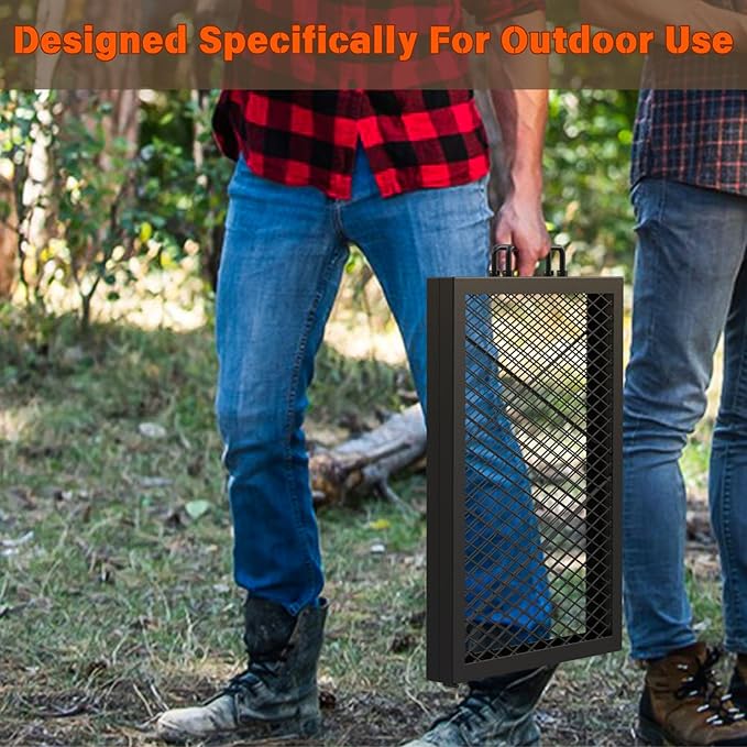 only fire Foldable X-Marks Fire Pit Cooking Grate, Portable Rectangle Campfire Grill Grate with Handles, Heavy Duty Steel Campfire BBQ Grill for Outdoor, 44 inch