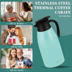 68 Oz Thermal Coffee Carafe, Stainless Steel Insulated Vacuum coffee crafts to keep coffee hot, 2 Liter Tea Water Coffee and Beverage Dispenser (Blue)