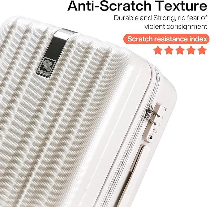 Hanke 29 Inch Luggage Suitcases With Spinner Wheels Lightweight PC hardside Rolling Suitcase With Travel Lock, Checked-Large 29-Inch Christmas Gifts for Birthday(Ivory White)