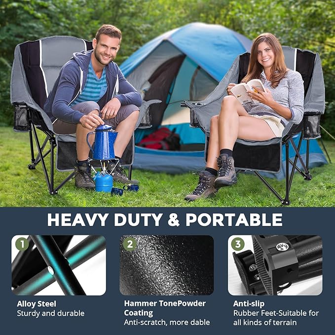 Oversized Camping Chair for Large Adults Heavy Duty 400 lbs Capacity, Comfortable Padded Folding Lawn Chair with Back & Headrest Support and Cup Holder, Portable Outdoor Chair with Carry Bag