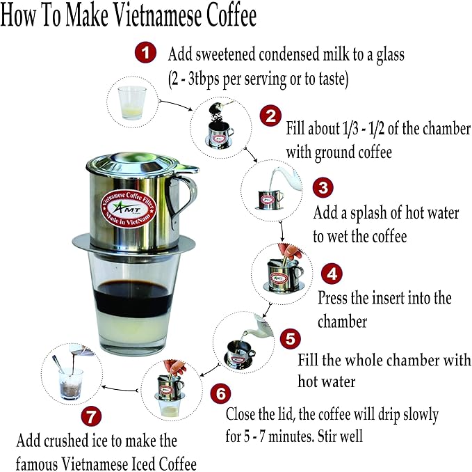 AMT 9.5 oz Coffee Maker, Phin Filter, Screw Down Coffee Dripper for Vietnamese Style Coffee at Home or Office
