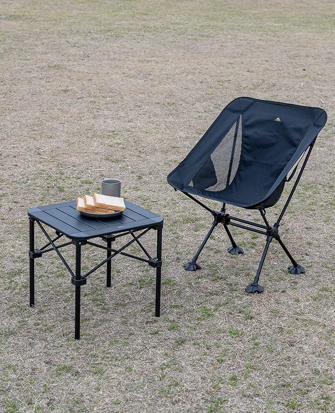 iClimb Lightweight Stable Alu. Folding Square Table Roll Up Top with Carry Bag for Camping Picnic Backyards BBQ Camp Kitchen (Black, S)