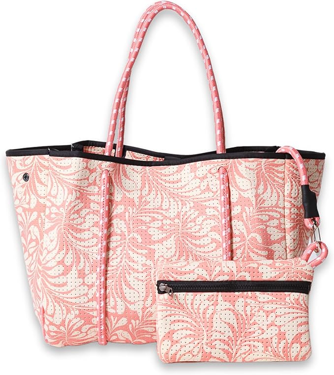 POPUPS Large Neoprene Tote Bag for Women – Stylish Work, Beach, Travel Bag with Pockets, Rope Handles with Zipper Pouch