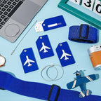Weewooday 8 Pcs Luggage Straps Suitcase Tags Set for TSA Approved, 4 Travel Adjustable Suitcase Belt, 4 Silicone Luggage Tags with Name ID Card Travel Accessories(Ultramarine,Airplane)