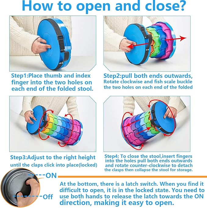 WESAPPINC Upgraded Collapsible Stool, Lightweight & Sturdy,Max 400lbs Portable Retractable Telescoping Stool Foldable Camping Stool for Adults Outdoor Hiking Garden BBQ Fishing (Rainbow)