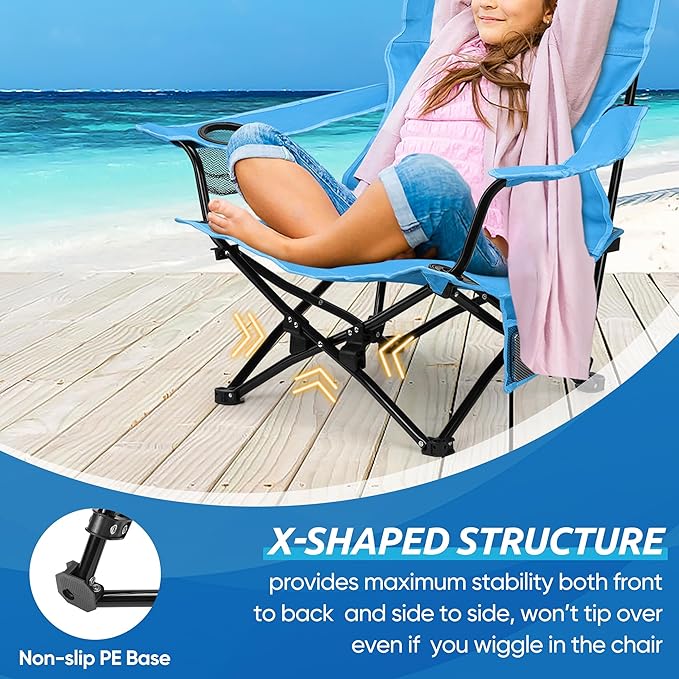 HaSteeL Folding Beach Chair Set of 2, Foldable Blue Camping Chairs for Outside, Low Beach Chair Portable for Adults Fishing, Picnic, Outdoor BBQ, Travel, Sports, Cup Holder & Storage Bag