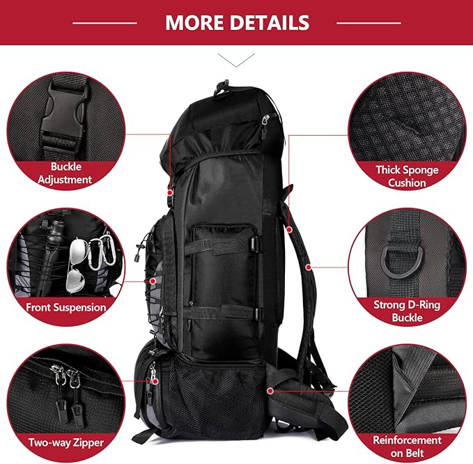 90L Hiking Backpack, Camping Travel Backpack with Rain Cover Lightweight Travel Daypack for Climbing Camping Touring (Black)