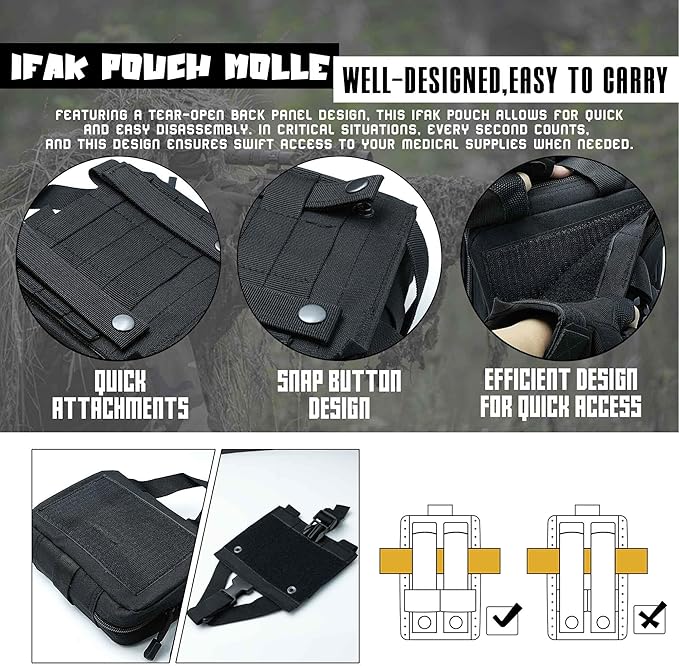 Upgrade Molle Rip Away Ifak Pouch, Tactical Small Belt First Aid Pouch Medical Utility EMT Pouch Only