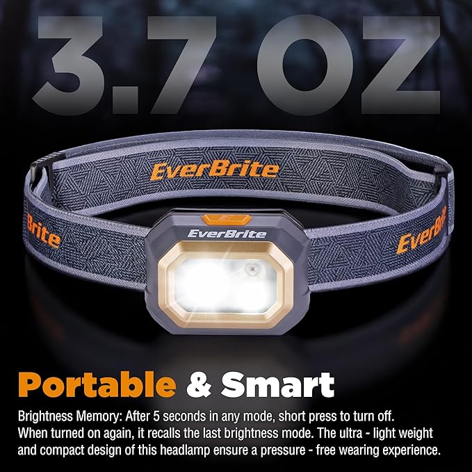 EverBrite Rechargeable Headlamp, 700 Lumens Head lamp for Adults, 6 Modes with White/Red/Green Light, 60° Adjustable LED Headlight for Hunting, Running, and Hiking