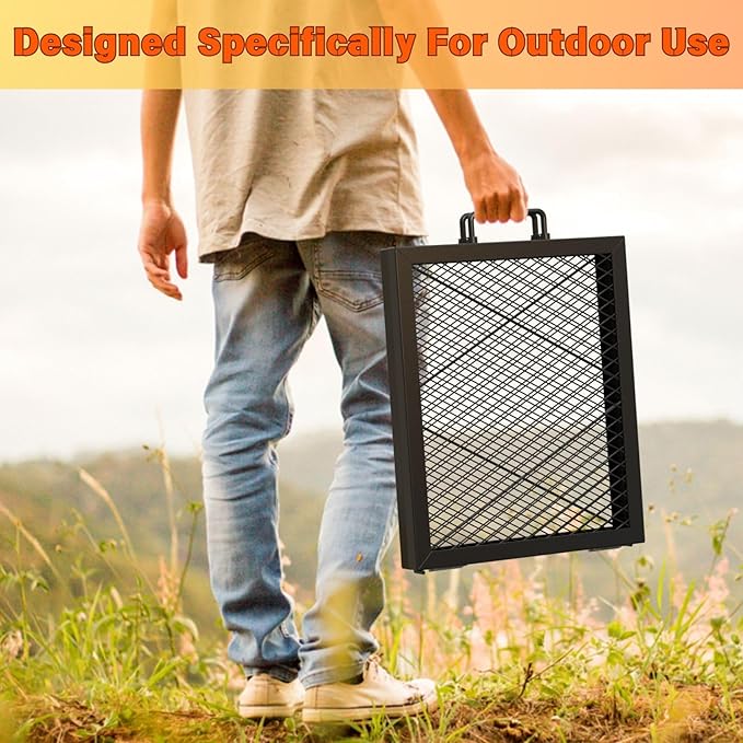 only fire Foldable X-Marks Fire Pit Cooking Grate, Portable Rectangle Campfire Grill Grate with Handles, Heavy Duty Steel Campfire BBQ Grill for Outdoor, 36 inch