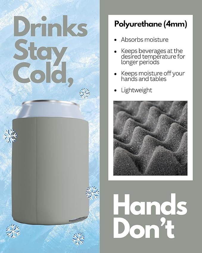 PartyPrints 100 Pack Grey Sandstone Blank Can Cooler Sleeves, Customizable Bulk Sublimation Insulated Foam for Beer, Collapsible Plain Drink Holder, Cold Soda Insulator, 12oz Regular, 16oz Tall Cans
