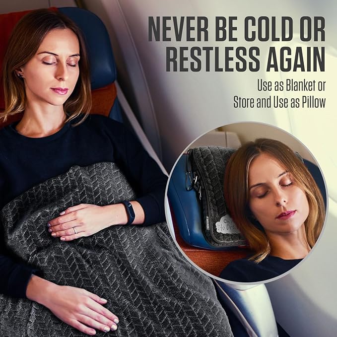 VENTURE 4TH Travel Blanket Pillow – Premium Ultra-Soft & Warm 2-in-1 Blanket or Pillow for Airplane, Car & Bus – Compact, Lightweight & Portable – Lint-Free, No Shedding, No Pilling - Gray