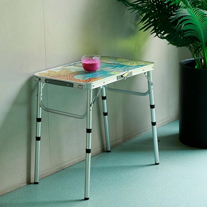 Small Folding Camping Table, 2ft Portable Picnic Table Aluminum 24" x 16" Folding Table, 3 Adjustable Heights Portable Lightweight Table Dining Table for RV, Picnic, Beach (Sunflower)