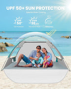 OutdoorMaster Beach Tent Sun Shelter with 2 Ventilated Doors, UPF50+ Easy Setup Beach Tent Canopy for 3 Person, Lightweight & Portable Family Beach Umbrellas for Sand with Carrying Bag-Cancun Seashore