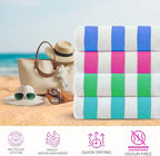 CASA COPENHAGEN Cabana Towel 4Pcs Multicolour Designer Stripe Beach Towels Gift Set, 30"x60" Oversized 100% Cotton Pool Bath Towel for Beach Gift Set (Perfect Summer Gift Set for Women & Men)