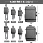 Spacious Carry On Backpack,Expandable Large 1-7DAYS Capacity Travel Backpack with Cable Access Port,Fits 18.4" Laptop,Anti Theft Water Resistant Work Backpack for Men Women,Extended Travel Work,Grey