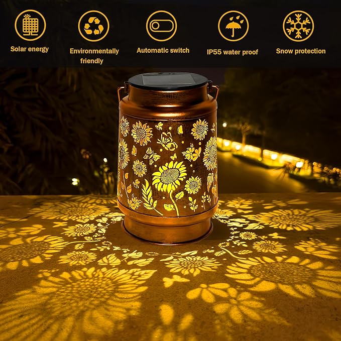 Sunflower Solar Lantern Lights, Outdoor Lanterns Garden Decor, Hanging Solar Lantern for Backyard Porch Patio Table Yard Balcony Lawn Pathway, Gifts for Women Grandma Mom, 1PCS
