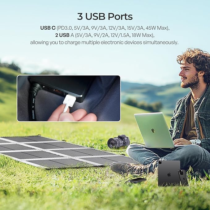 Renogy 200W Portable Solar Panel Blanket, 25% High Efficiency N-Type Foldable Solar Charger for Power Station, Lightweight 8-Fold Space Save, USB-A Type-C Output, For Camping, RV, Pickup Truck, Marine