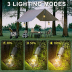 4 Pack Camping Lights Rechargeable, Hanging Tent Lights Bulb with Hook, Timer Function, 3 Lighting Modes Tent Lamp for Camping, Hiking, Backpacking, Emergency Outage(Black)