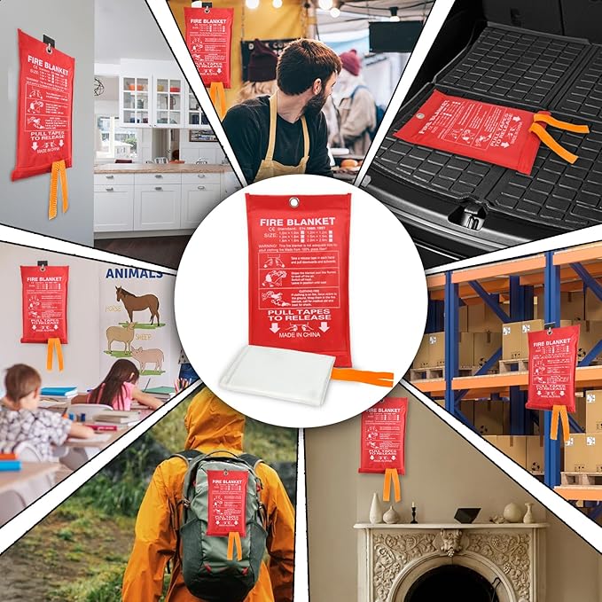 Home Emergency Fire Blankets, (47.2 * 47.2/39.3 * 39.3” Tow Mix Size) 2PACK Fire Blanket for Kitchen, Fireproof Fiberglass Fire Safety Blanket, Camping, Grill, Car, Warehous.