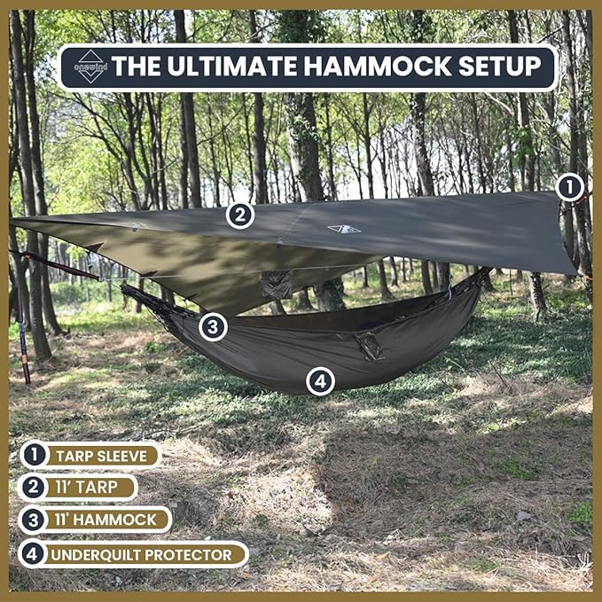 Onewind 11×10 ft Hammock Tarp, Lightweight Silnylon Hammock Rain Fly, 4000mm Waterproof 4-Season Multiple Shelter Solution Camping Tarp Tent with Complete Accessories, Dark Grey