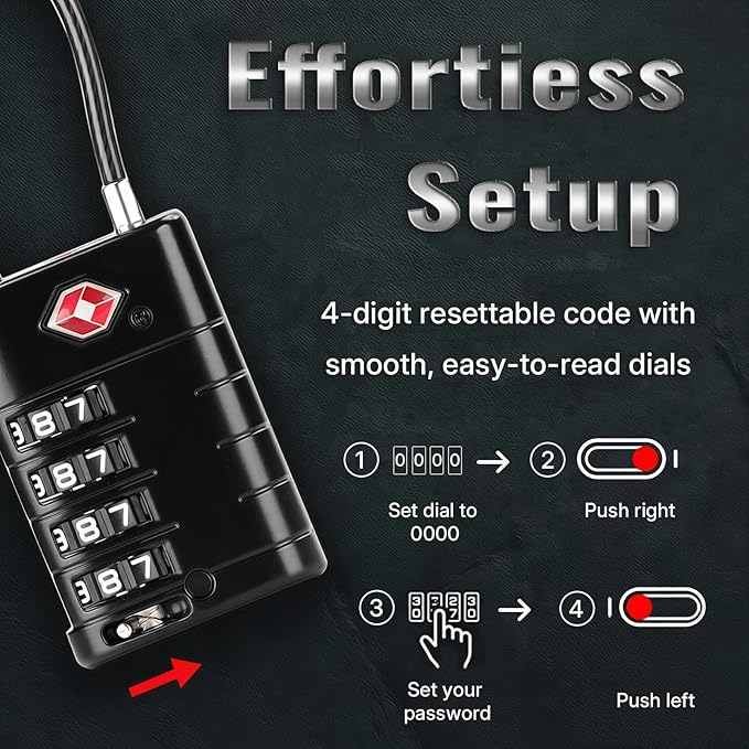 ANVIL TSA Approved Luggage Locks, 4 Digit Combination Travel Suitcase Locks with TSA008 Core and Open Alert Indicator, Zinc Alloy Body. (2, Black)