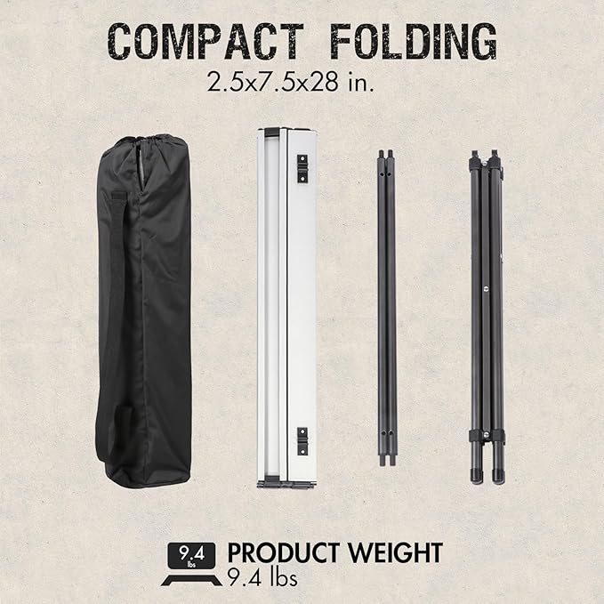 PORTAL Lightweight Aluminum Folding Square Table Roll Up Top 4 People Compact Table with Carry Bag for Camping, Picnic, Backyards, BBQ, Silver