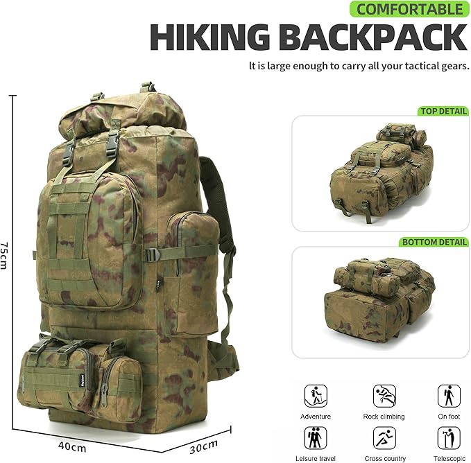 King'sGuard 100L Camping Hiking Backpack Molle Rucksack Military Camping Backpacking Daypack
