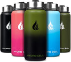 HYDRO CELL Stainless Steel Insulated Water Bottle with Straw - For Cold & Hot Drinks - Metal Vacuum Flask with Screw Cap and Modern Leakproof Sport Thermos for Adults (Army/Black 32oz)