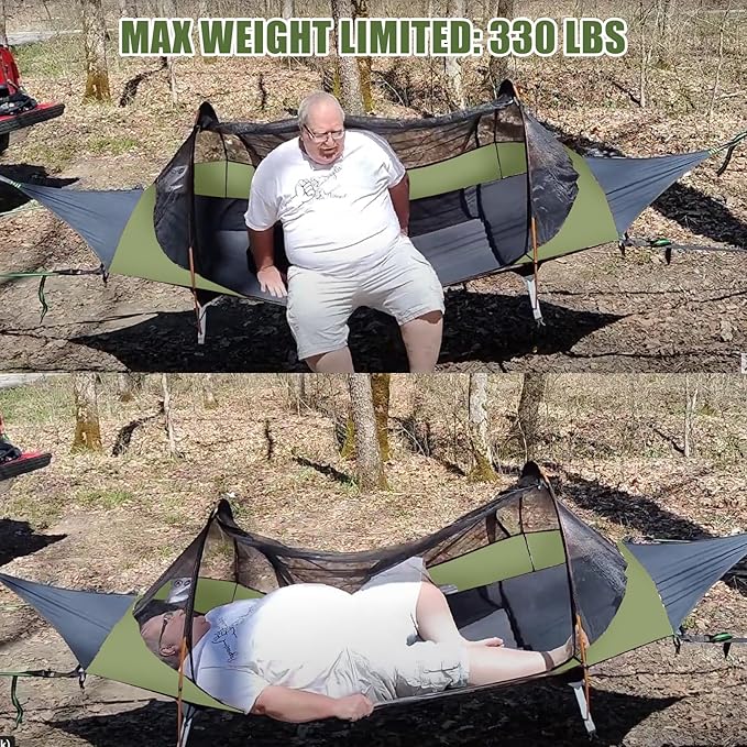 Night Cat Flat Lay Hammock Tent with Mosquito Net Waterproof Rainfly Storage Room for 1 Person Backpacking Hiking Camping Lightweight 330LBS 87x28x19in