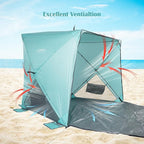 Beach Tent,Beach Sun Shelter with UPF 50+UV Protection with Extendable Floor mat for 3-4 Person, Waterproof Portable Easy Setup Beach Canopy Shade Tent for Outdoor Camping, Picnics