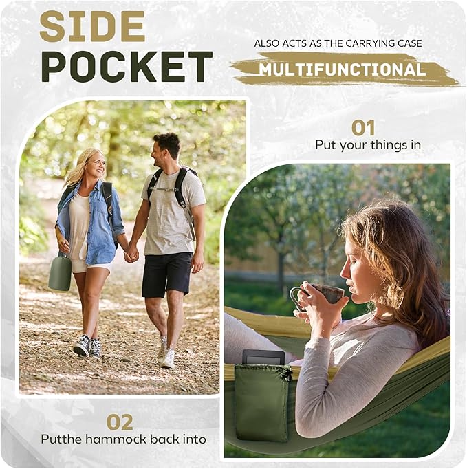 Camping Hammock Lightweight, Portable Hammocks Parachute Hammock with Two Tree Straps, Single or Double Travel Swing Nylon Camp Hammocks, Outdoor Essentials for Beach Backpacking Hiking, Orange