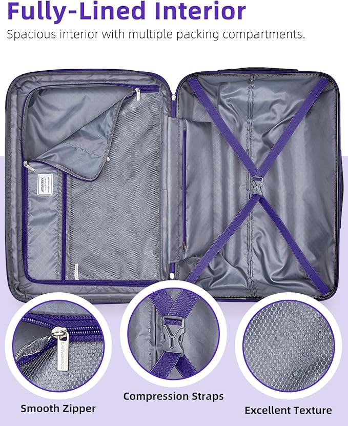 LARVENDER Carry on Luggage 22x14x9 Airline Approved, Expandable 20 Inch Hardside Suitcase with Wheels TSA Lock, PC+ABS Lightweight Carry on Suitcases for Women, Midnight Berry (20/DB/TB)