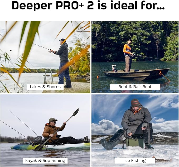 Deeper PRO+ 2 Sonar - Portable Fish Finder and Depth Finder for Kayaks, Boats and Ice Fishing with GPS Enabled | Castable Deeper Sonar with Free User Friendly App