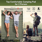 Elegear Double Sleeping Pad for Camping, 4.7" Ultra-Thick Self Inflating Camping Pad 2 Person with Pillow Built-in Foot Pump, Portable Camping Sleeping Mat for Backpacking Hiking Tent(Army Green Full)