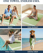 LANE LINEN Turkish Beach Towels, Extra Large Beach Towel, Pre-Washed for Soft Feel, Oversized Sand Free Quick-Dry Pool Towel, Beach Towels for Adults - Jade Lime
