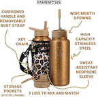 32 Oz Insulated Water Bottle with Strap Stainless Steel Sports Water Bottle with 3 Lids (Straw, Chug & Flip Lid) 1 Liter Leak Proof Insulated Metal Jug for Men & Women - Gold Leopard