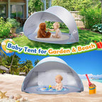 Monobeach Baby Beach Tent Pop Up Portable Shade Pool UPF50+ UV Protection Sun Shelter for Infant with Easy Set Up Canopy (Silver Beach Tent)