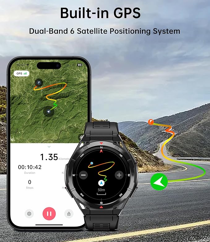 OUKITEL Smart Watch for Men GPS, 1.43" AMOLED Display, 5ATM Waterproof Military Watch, 150+ Sport Modes, Fitness Activity Tracke with Compass Pedometer Sleep Monitor Heart Rate, for Android iOS