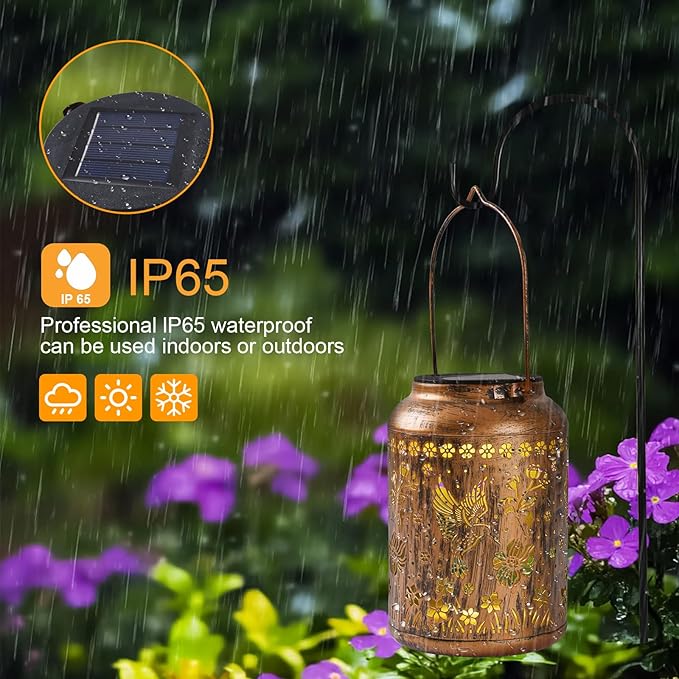 Hummingbird Lantern Solar Outdoor, Birthday Gifts for Women, Solar Light Outdoor Waterproof LED Decorative Garden for Lawn, Landscape, Patio, Porch Hanging Lantern for Ladies, Mom, Grandma